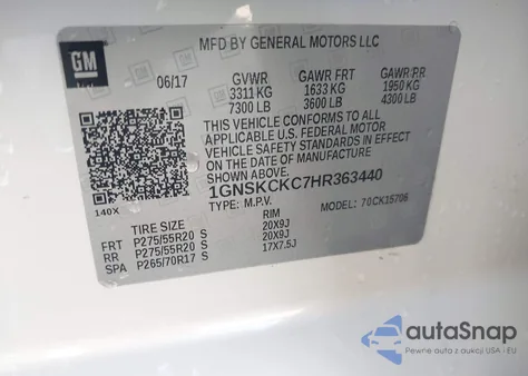 2017 Chevrolet Tahoe Premier из США, поврежденный, VIN 1GNSKCKC7HR363440